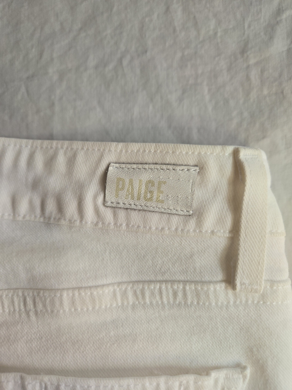PAIGE Skyline Crop Optic White Cotton Stretch Denim Jeans Rolled Hem CW3 - Picture 12 of 12